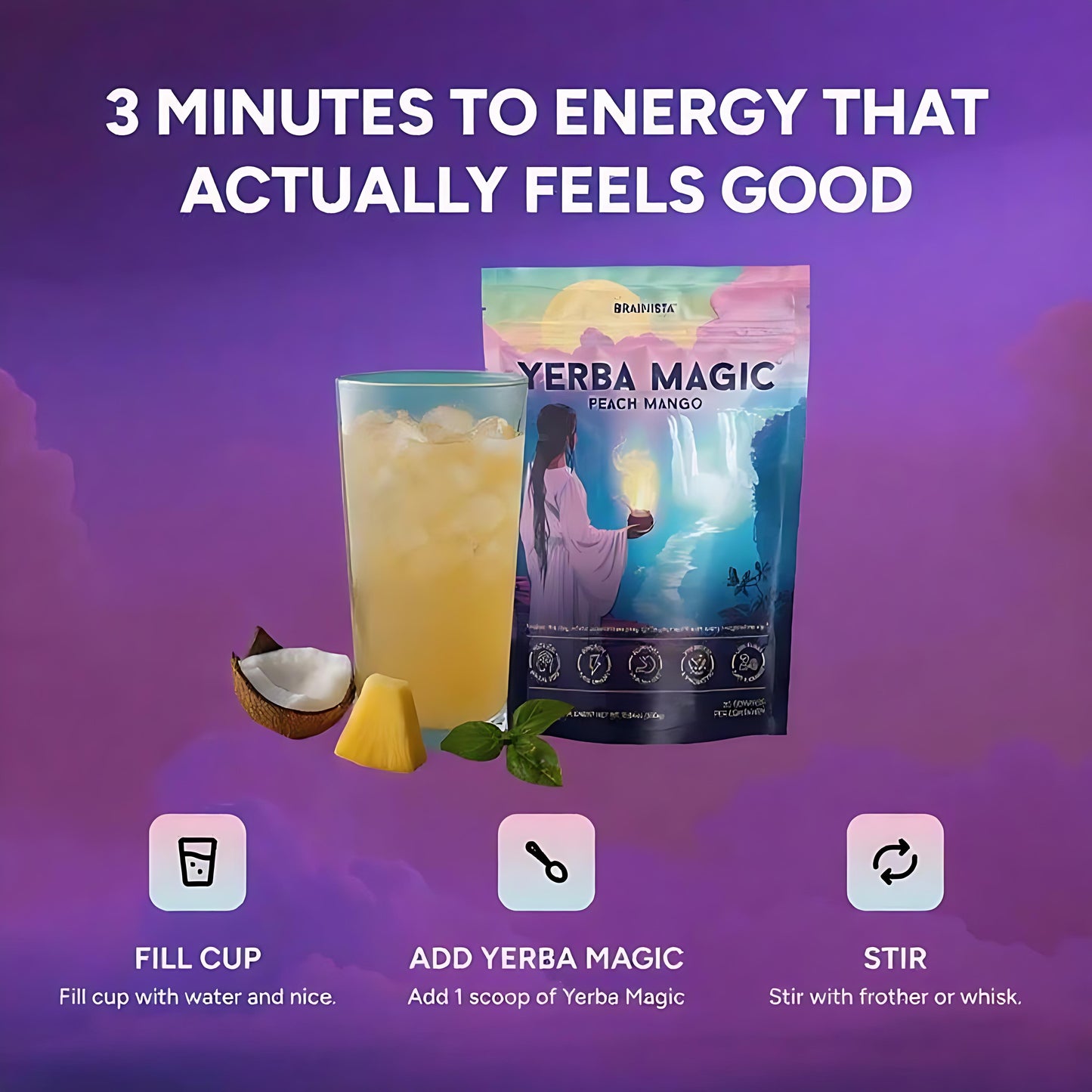 Yerba Magic – Yerba Mate Tea Instant Powder Super Drink with Nootropics, Prebiotics & Probiotics – Clean Energy, Mental Clarity & Gut Wellness | Low Sugar, Natural Caffeine