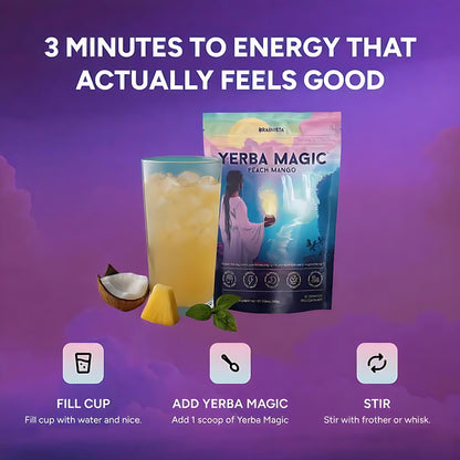 Yerba Magic – Yerba Mate Tea Instant Powder Super Drink with Nootropics, Prebiotics & Probiotics – Clean Energy, Mental Clarity & Gut Wellness | Low Sugar, Natural Caffeine