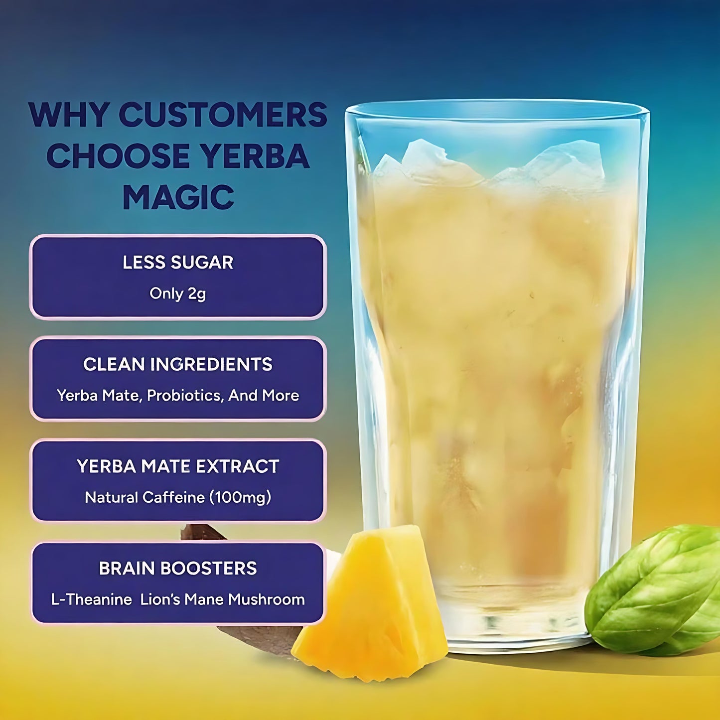 Yerba Magic – Yerba Mate Tea Instant Powder Super Drink with Nootropics, Prebiotics & Probiotics – Clean Energy, Mental Clarity & Gut Wellness | Low Sugar, Natural Caffeine