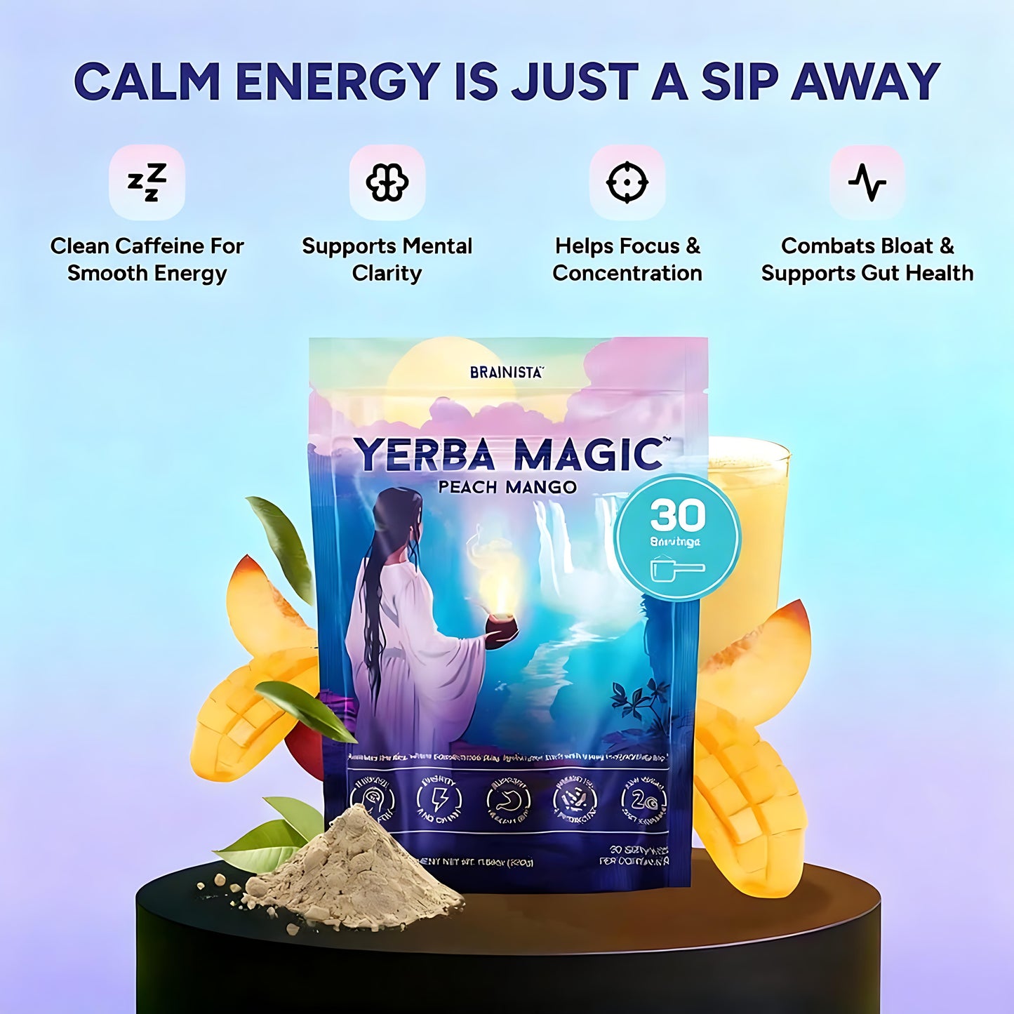 Yerba Magic – Yerba Mate Tea Instant Powder Super Drink with Nootropics, Prebiotics & Probiotics – Clean Energy, Mental Clarity & Gut Wellness | Low Sugar, Natural Caffeine
