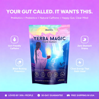 Yerba Magic – Yerba Mate Tea Instant Powder Super Drink with Nootropics, Prebiotics & Probiotics – Clean Energy, Mental Clarity & Gut Wellness | Low Sugar, Natural Caffeine