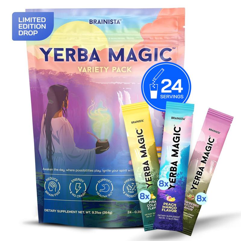 Yerba Magic – Yerba Mate Tea Instant Powder Super Drink with Nootropics, Prebiotics & Probiotics – Clean Energy, Mental Clarity & Gut Wellness | Low Sugar, Natural Caffeine