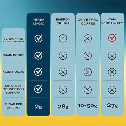 Yerba Magic – Yerba Mate Tea Instant Powder Super Drink with Nootropics, Prebiotics & Probiotics – Clean Energy, Mental Clarity & Gut Wellness | Low Sugar, Natural Caffeine